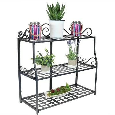 Sunnydaze Decor Sunnydaze Indoor/Outdoor Iron Metal 3-Tiered Potted Flower Plant Stand with Scrolled Back Design - 30" - Black 10 Sunnydaze Decor Sunnydaze Indoor/Outdoor Iron Metal 3-Tiered Potted Flower Plant Stand with Scrolled Back Design - 30" - Black - Image 8