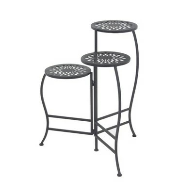 Olivia & May 24" Modern 3-Tier Folding Novelty Plant Stand Black - Olivia & May 4 Olivia & May 24" Modern 3-Tier Folding Novelty Plant Stand Black - Olivia & May - Image 2