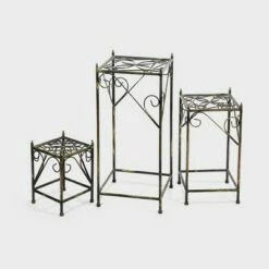 Ore International 3pc Iron Square Celtic Clover Plant Stands Black/Gold