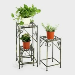 Ore International 3pc Iron Square Celtic Clover Plant Stands Black/Gold -Cheap Planters Store unnamed file 7060
