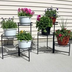 Sunnydaze Decor Sunnydaze Indoor/Outdoor Iron Metal 3-Tiered Decorative Flower Plant Pot Holder Stand Display - Black - 2pk