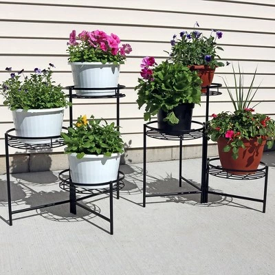 Sunnydaze Decor Sunnydaze Indoor/Outdoor Iron Metal 3-Tiered Decorative Flower Plant Pot Holder Stand Display - Black - 2pk 3 Sunnydaze Decor Sunnydaze Indoor/Outdoor Iron Metal 3-Tiered Decorative Flower Plant Pot Holder Stand Display - Black - 2pk