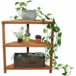 Sunnydaze Decor Sunnydaze Indoor/Outdoor Meranti Wood with Teak Oil Finish 3-Tiered Corner Flower Plant Stand Shelf Display - 36" - Brown -Cheap Planters Store unnamed file 7073
