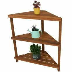 Sunnydaze Decor Sunnydaze Indoor/Outdoor Meranti Wood with Teak Oil Finish 3-Tiered Corner Flower Plant Stand Shelf Display - 36" - Brown -Cheap Planters Store unnamed file 7075