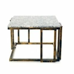 14.5" Metal Rectangular Plant Stand with Granite Marble Top - Black/Gold - Ore International