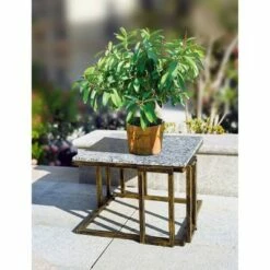 14.5" Metal Rectangular Plant Stand with Granite Marble Top - Black/Gold - Ore International -Cheap Planters Store unnamed file 7092