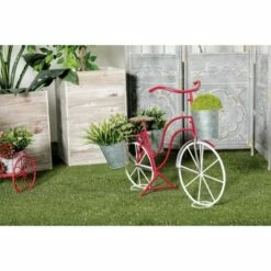 Olivia & May 23" Eclectic Tin Novelty Bicycle Plant Stand Red/Gray - Olivia & May