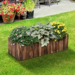 Outsunny 40" x 16" x 12" Raised Bed Garden Flower Planter Box with Fir Wood 4 Drainage Holes & Lightweight Build