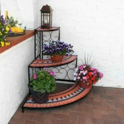 Sunnydaze Decor Sunnydaze Indoor/Outdoor Steel 3-Tiered Potted Flower Plant Corner Display Stand Shelf with Mosaic Tiled Top - 40" -Cheap Planters Store unnamed file 7161