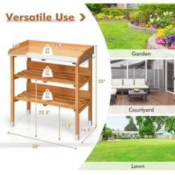 Costway Garden Wooden Potting Bench Work Station Table Tool Storage Shelf W/Hook -Cheap Planters Store unnamed file 7178