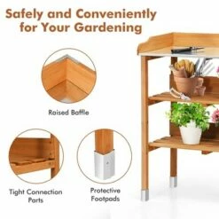 Costway Garden Wooden Potting Bench Work Station Table Tool Storage Shelf W/Hook -Cheap Planters Store unnamed file 7180