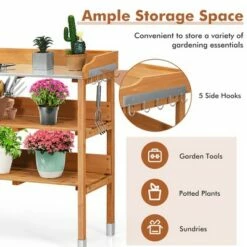 Costway Garden Wooden Potting Bench Work Station Table Tool Storage Shelf W/Hook -Cheap Planters Store unnamed file 7181