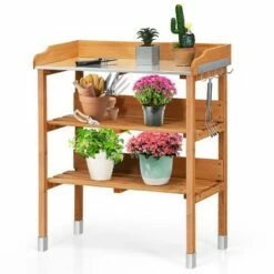 Costway Garden Wooden Potting Bench Work Station Table Tool Storage Shelf W/Hook -Cheap Planters Store unnamed file 7183