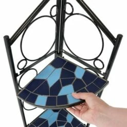Sunnydaze Decor Sunnydaze Indoor/Outdoor Steel 3-Tiered Potted Flower Plant Folding Corner Stand Display with Mosaic Tiled Top - 44" - Blue -Cheap Planters Store unnamed file 7206