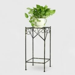 Square Iron Plant Stand With Ridged Detail Black/Gold - Ore International -Cheap Planters Store unnamed file 7212