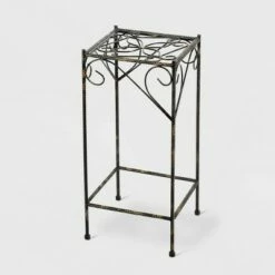 Square Iron Plant Stand With Ridged Detail Black/Gold - Ore International -Cheap Planters Store unnamed file 7216