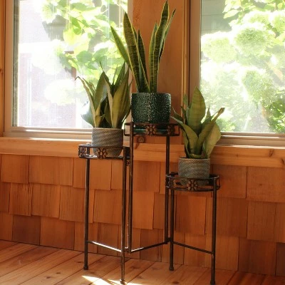Sunnydaze Decor Sunnydaze Indoor/Outdoor Steel 3-Tiered Folding Decorative Potted Flower Plant Stand Display - 29" - Bronze 6 Sunnydaze Decor Sunnydaze Indoor/Outdoor Steel 3-Tiered Folding Decorative Potted Flower Plant Stand Display - 29" - Bronze - Image 4