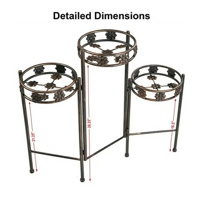 Sunnydaze Decor Sunnydaze Indoor/Outdoor Steel 3-Tiered Folding Decorative Potted Flower Plant Stand Display - 29" - Bronze 9 Sunnydaze Decor Sunnydaze Indoor/Outdoor Steel 3-Tiered Folding Decorative Potted Flower Plant Stand Display - 29" - Bronze - Image 7