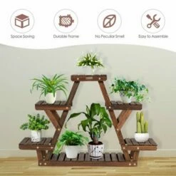 Costway Wood Plant Stand Triangular Shelf 6 Pots Flower Shelf Storage Rack Plant Holder -Cheap Planters Store unnamed file 7285