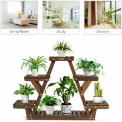 Costway Wood Plant Stand Triangular Shelf 6 Pots Flower Shelf Storage Rack Plant Holder -Cheap Planters Store unnamed file 7286