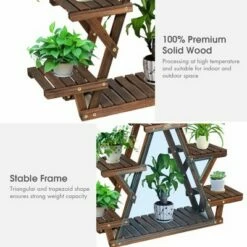 Costway Wood Plant Stand Triangular Shelf 6 Pots Flower Shelf Storage Rack Plant Holder -Cheap Planters Store unnamed file 7287