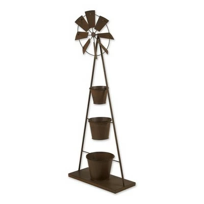 Zingz & Thingz 18.5" Indoor/Outdoor Metal Windmill Plant Stand Black - Zings & Thingz 4 Zingz & Thingz 18.5" Indoor/Outdoor Metal Windmill Plant Stand Black - Zings & Thingz - Image 2