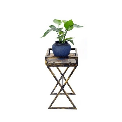 Metal Rectangular Plant Stand with Gray Stone Slab - Black/Gold - Ore International 3 Metal Rectangular Plant Stand with Gray Stone Slab - Black/Gold - Ore International