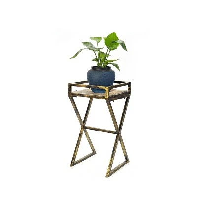 Metal Rectangular Plant Stand with Gray Stone Slab - Black/Gold - Ore International 4 Metal Rectangular Plant Stand with Gray Stone Slab - Black/Gold - Ore International - Image 2