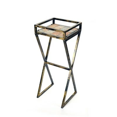 Metal Rectangular Plant Stand with Gray Stone Slab - Black/Gold - Ore International 8 Metal Rectangular Plant Stand with Gray Stone Slab - Black/Gold - Ore International - Image 6