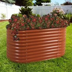 Sunnydaze Decor Sunnydaze Large Oval Steel Raised Garden Bed - Stand-Up Height - 62.5" W x 32" H - Brown