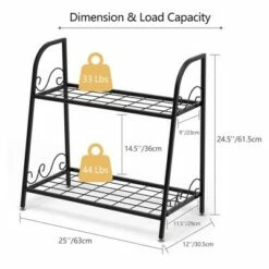 Costway 2-tier Metal Plant Stand Shelf Flower Pot Holder Display Rack Shoe Organizer