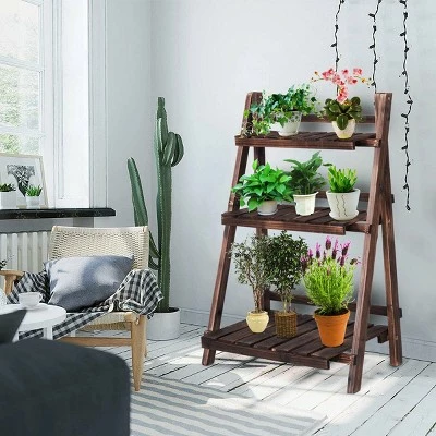 Costway 3 Tier Outdoor Wood Design Flower Pot Shelf Stand Folding Display Rack Garden 4 Costway 3 Tier Outdoor Wood Design Flower Pot Shelf Stand Folding Display Rack Garden - Image 2