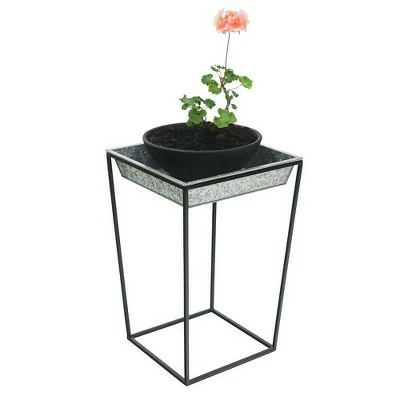 22" Tall Large Indoor Outdoor Iron Arne Plant Stand with Galvanized Steel Tray Black Powder Coat Finish - Achla Designs 4 22" Tall Large Indoor Outdoor Iron Arne Plant Stand with Galvanized Steel Tray Black Powder Coat Finish - Achla Designs - Image 2