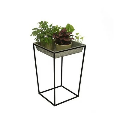 22" Tall Large Indoor Outdoor Iron Arne Plant Stand with Galvanized Steel Tray Black Powder Coat Finish - Achla Designs 6 22" Tall Large Indoor Outdoor Iron Arne Plant Stand with Galvanized Steel Tray Black Powder Coat Finish - Achla Designs - Image 4