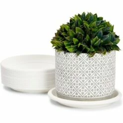 Farmlyn Creek 15 Pack Plastic Flower Pot Saucers, Drip Tray for Potted Plants, Round, White, 6"