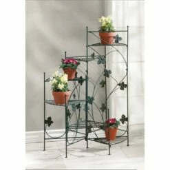 Zingz & Thingz 3.9" Indoor/Outdoor Iron Ivy Design Staircase Plant Stand Black - Zings & Thingz