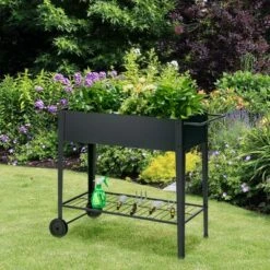 Costway Raised Garden Bed Elevated Planter Box on Wheels Steel Planter w/Shelf -Cheap Planters Store unnamed file 739
