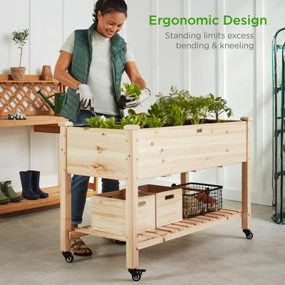Best Choice Products Raised Garden Bed 48x24x32in Mobile Elevated Wood Planter w/ Lockable Wheels, Storage Shelf, Liner 8 Best Choice Products Raised Garden Bed 48x24x32in Mobile Elevated Wood Planter w/ Lockable Wheels, Storage Shelf, Liner - Image 6