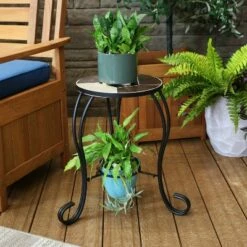 Sunnydaze Decor Sunnydaze Indoor/Outdoor Steel Frame Decorative Antique Ceramic Tile Top Flower Plant Stand Display Side Table - 12" -Cheap Planters Store unnamed file 7402