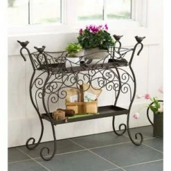 Plow & Hearth Two-Shelf Cast Iron Plant Stand with Birds