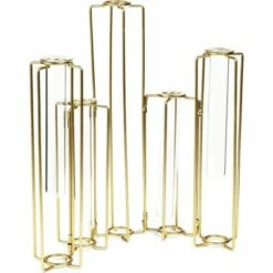 Juvale Set of 6 Gold Metal Hinged Plant Stand Set with Glass Test Tube Flower Vases