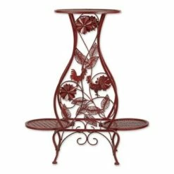 Zingz & Thingz 12.59" Indoor/Outdoor Iron Rooster Hourglass Triple Plant Stand Red - Zings & Thingz