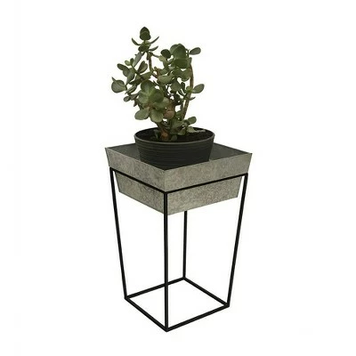 22" Large Indoor Outdoor Iron Arne Plant Stand with Deep Galvanized Steel Tray Black - ACHLA Designs 4 22" Large Indoor Outdoor Iron Arne Plant Stand with Deep Galvanized Steel Tray Black - ACHLA Designs - Image 2