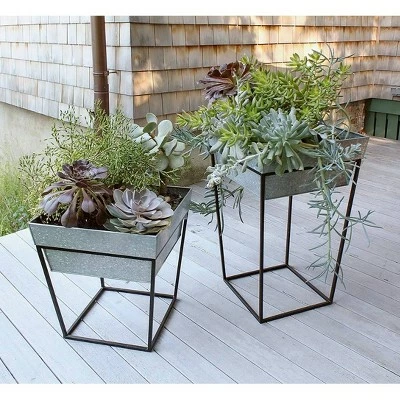 22" Large Indoor Outdoor Iron Arne Plant Stand with Deep Galvanized Steel Tray Black - ACHLA Designs 6 22" Large Indoor Outdoor Iron Arne Plant Stand with Deep Galvanized Steel Tray Black - ACHLA Designs - Image 4