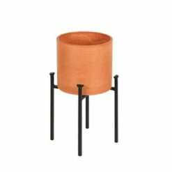 15" Simple Minimalist Tabletop and Floor Eileen Iron Plant Stand Black - ACHLA Designs