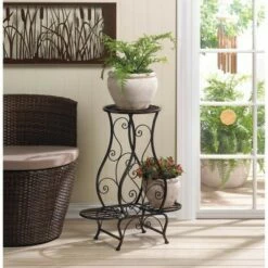 Zingz & Thingz 12.5" Indoor/Outdoor Iron Hourglass Triple Plant Stand Black - Zings & Thingz