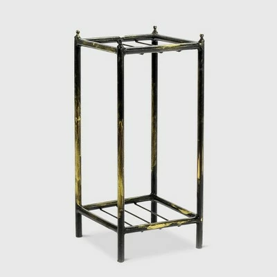 2-Tier Square Iron Plant Stand Black/Gold - Ore International 3 2-Tier Square Iron Plant Stand Black/Gold - Ore International