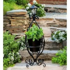 Wind & Weather Black Wrought Iron Plant Stand with Solar Light -Cheap Planters Store unnamed file 7548