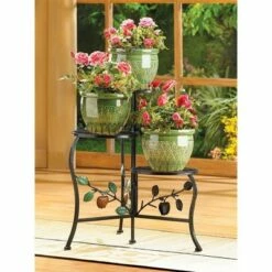 Zingz & Thingz 10.1" Indoor/Outdoor Iron Country Apple Plant Stand Black - Zings & Thingz