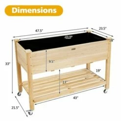 Costway Raised Garden Bed Wood Elevated Planter Bed w/Lockable Wheels Shelf & Liner